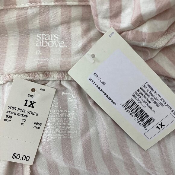 Stars Above Womens Pink & Cream Striped Top and Pants Pajama Set 1X, 2X, 3X - Picture 9 of 12